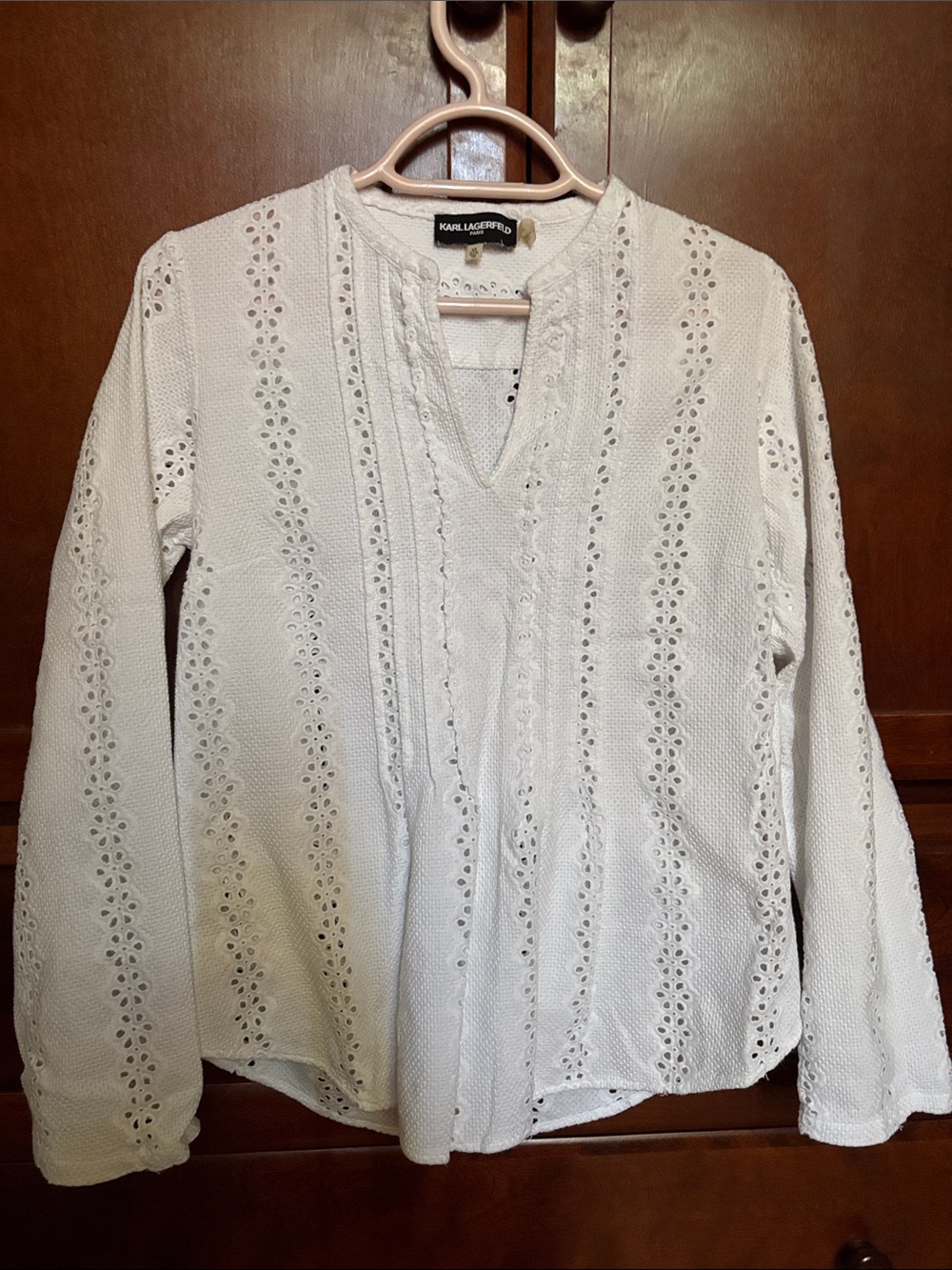 Karl Lagerfeld Cream Eyelet Split-Neck Cotton Tunic